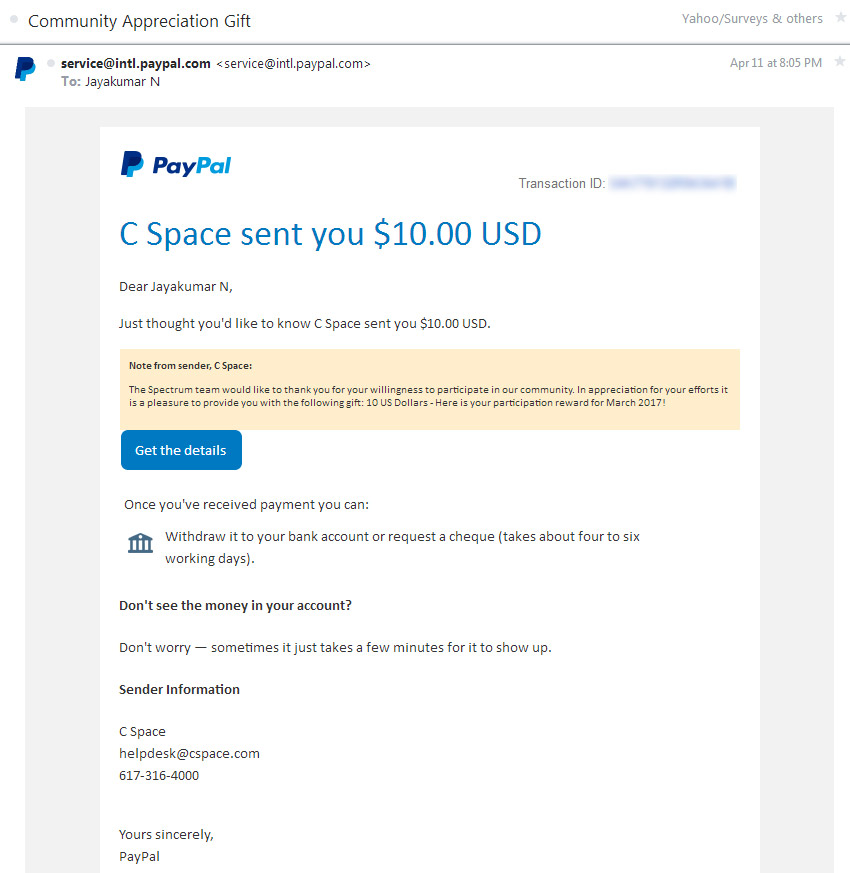 $10 PayPal Cash From CSpace Community for February 2017 ...